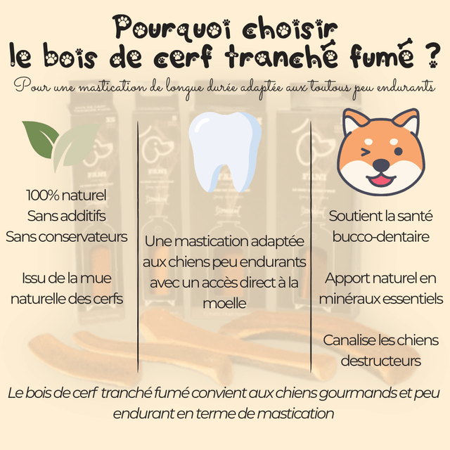 Bois de cerf tranché/biseauté fumé saveur jambon